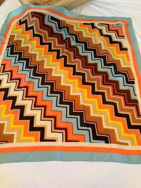 Missoni Multi-Color 100% Silk Scarf with Aqua Border